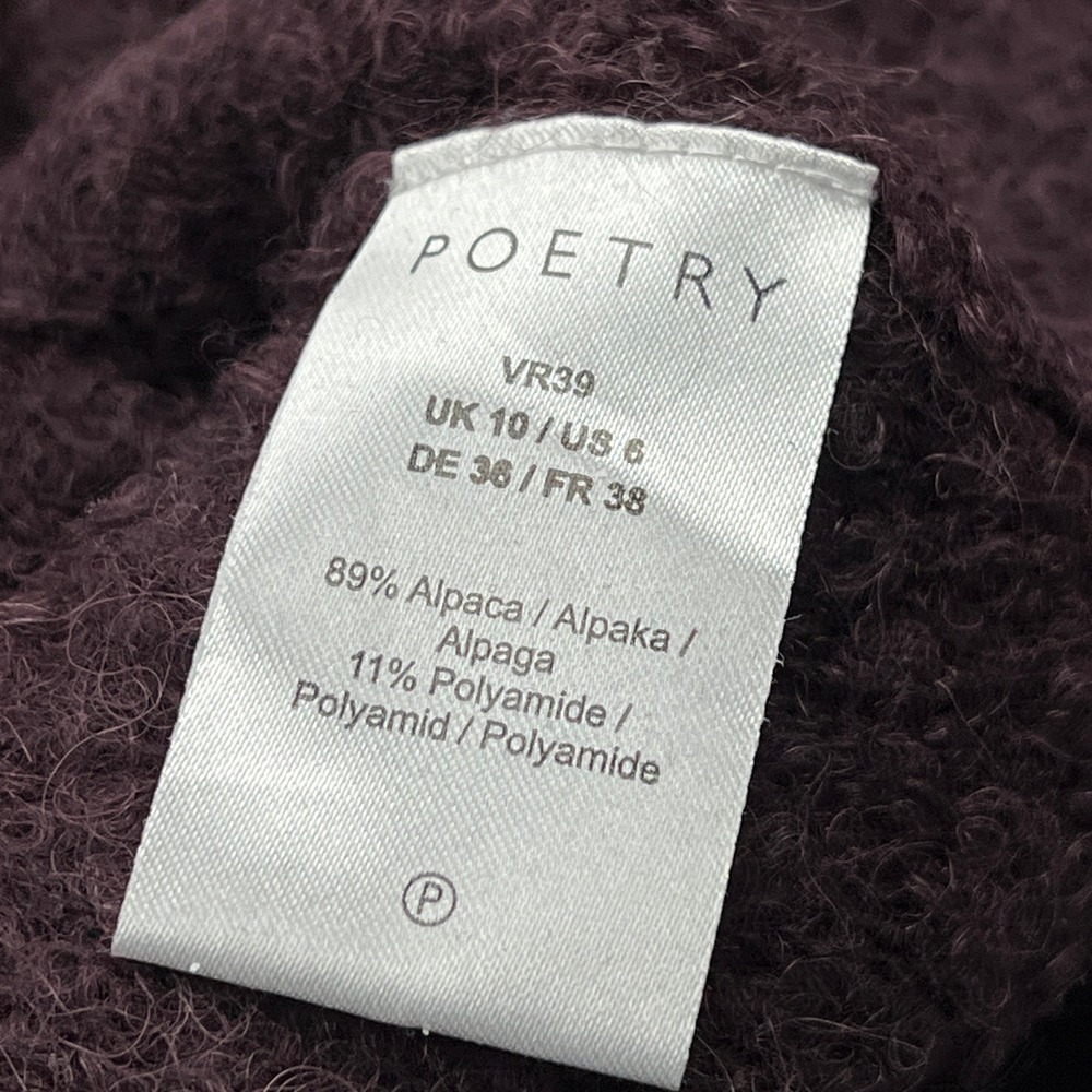 Poetry Sweater‎ Women's 6 Burgundy Alpaca Blend Boucle Knit Crew Fuzzy Pullover - Picture 6 of 10